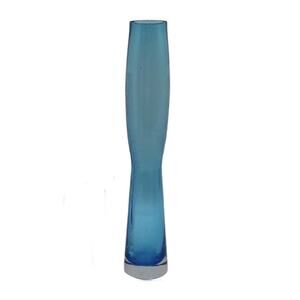 Mid Century Hand Blown Blue Glass Vase,  13.5" Tall